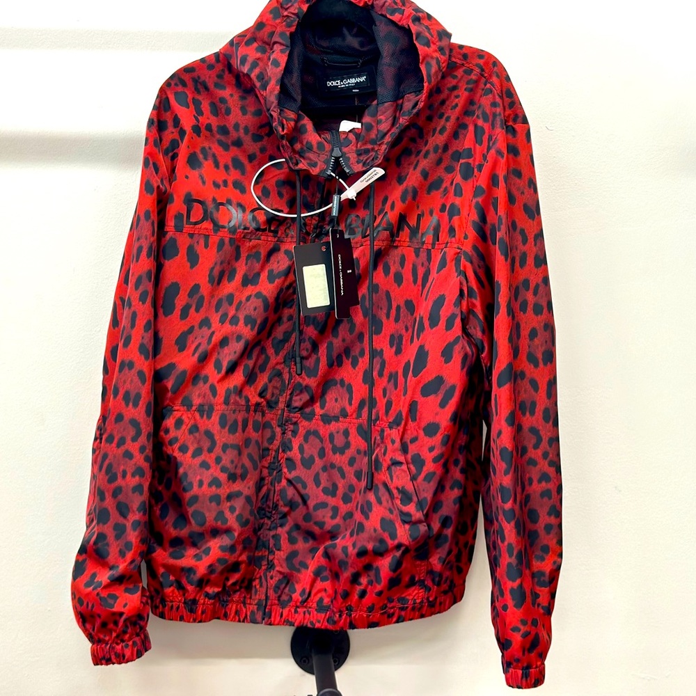 Dolce & Gabbana Leopard hooded Windbreaker Jacket Size 48-Medium NEW w/ Tags